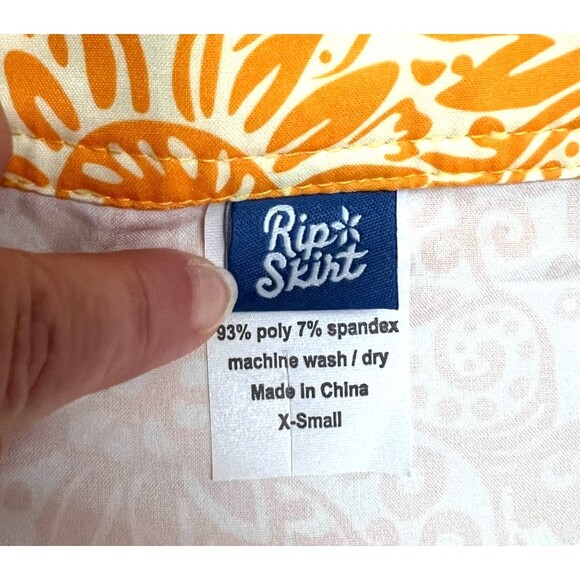 RipSkirt Hawaii Size XS Yellow White Floral Wrap Adjustable Waist 15” Skirt - Picture 4 of 6